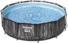 Bestway 5614X Steel Pro Max Frame Pool 366x100cm rund Gartenpool Swimming Pool Filterpumpe Holzoptik dunkelgrau
